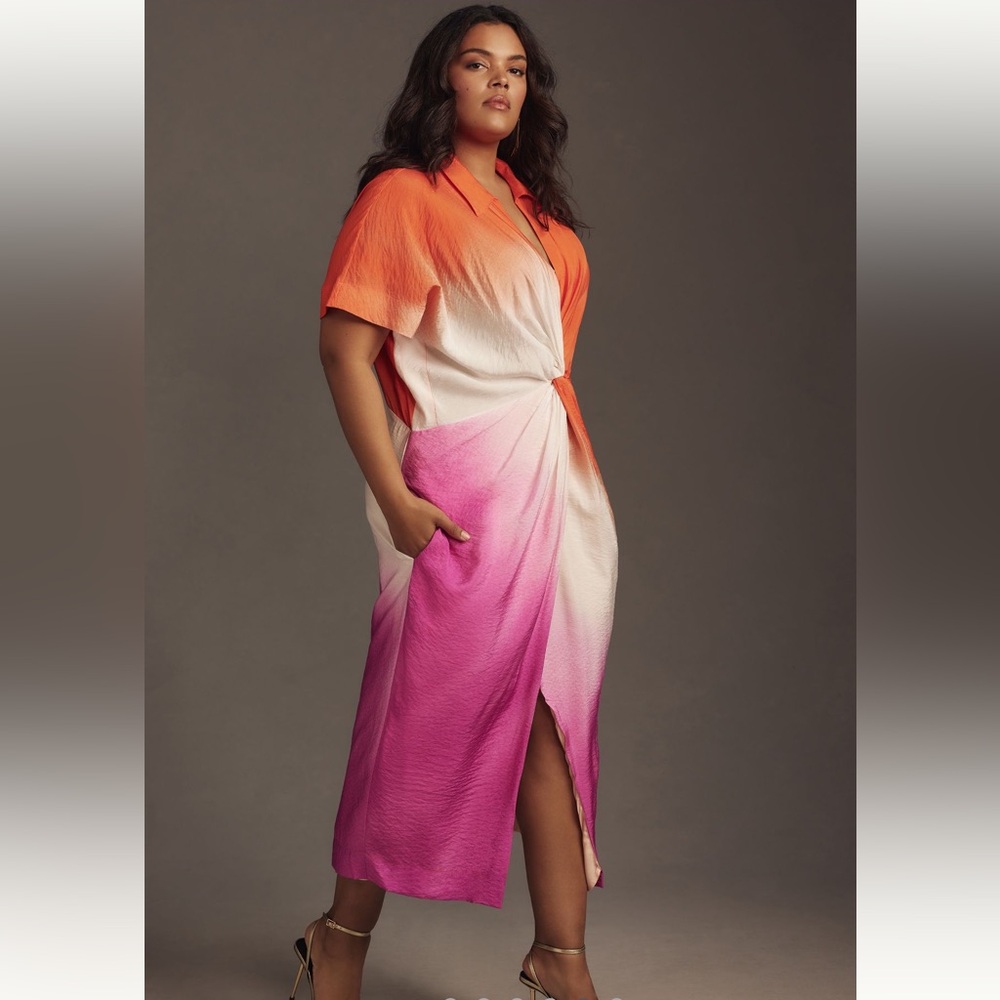 Anthropologie 2X Midi Shirt dress twist front (multiple colors) NWT Plus size
